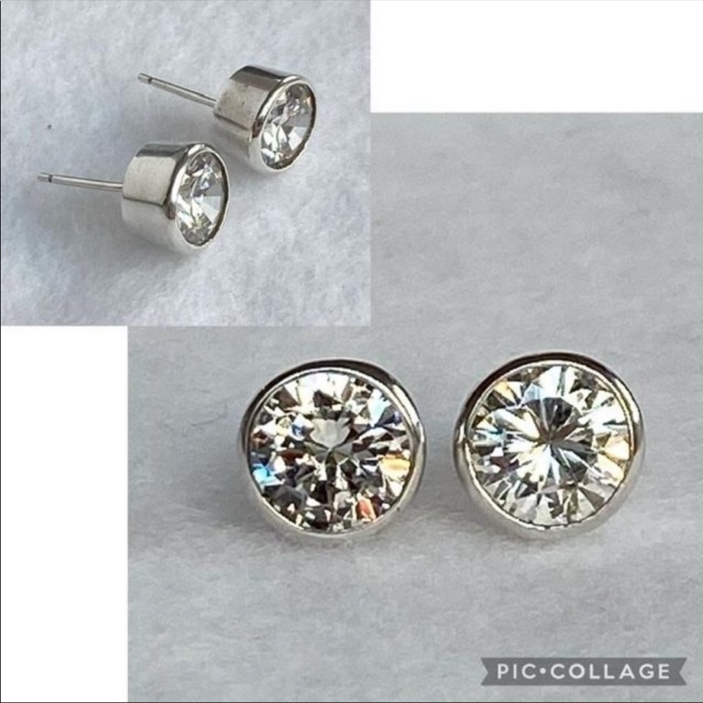 Bezel Set 9MM Sterling Silver CZ Stud Earrings 925
